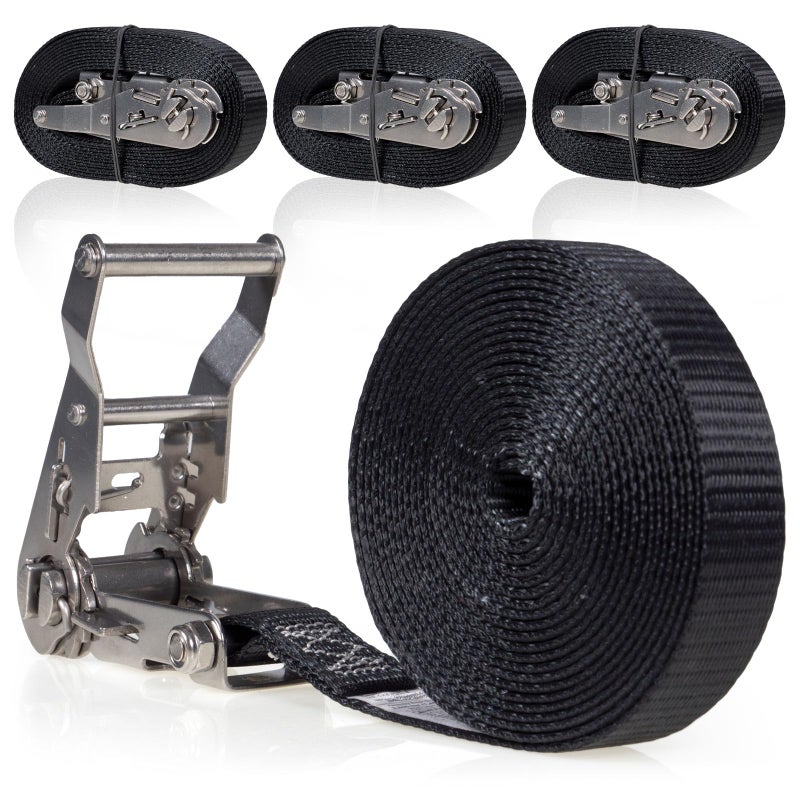 US Cargo Control Endless Ratchet Straps 1" X 15' (4-Pack), 3,300 LBS Break Strength, Stainless Steel Tie Downs, Marine Tie Down Straps for Boats, ATVs, Trees, Camping, Snow, Saltwater Applications - Image 1